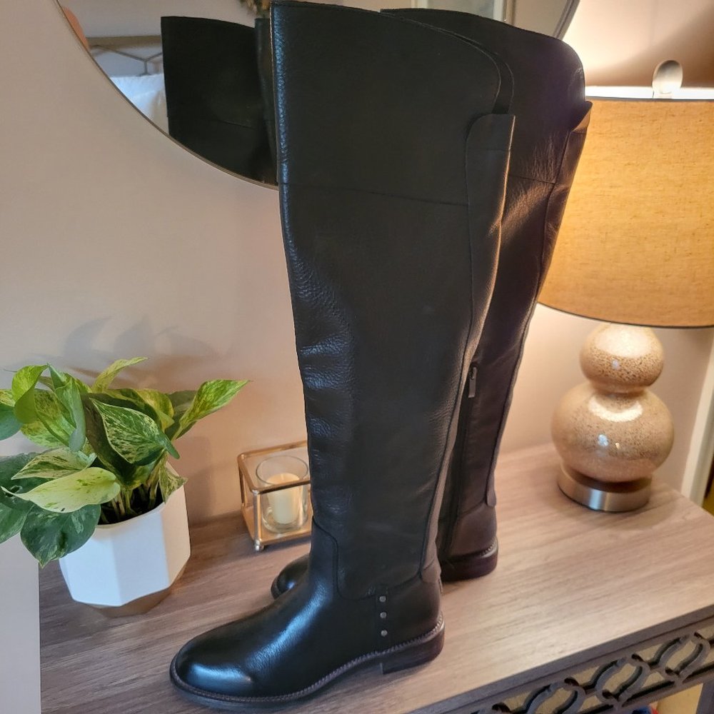 NWOT Franco Sarto Haleen Black Over the Knee Leather Boots Size 9